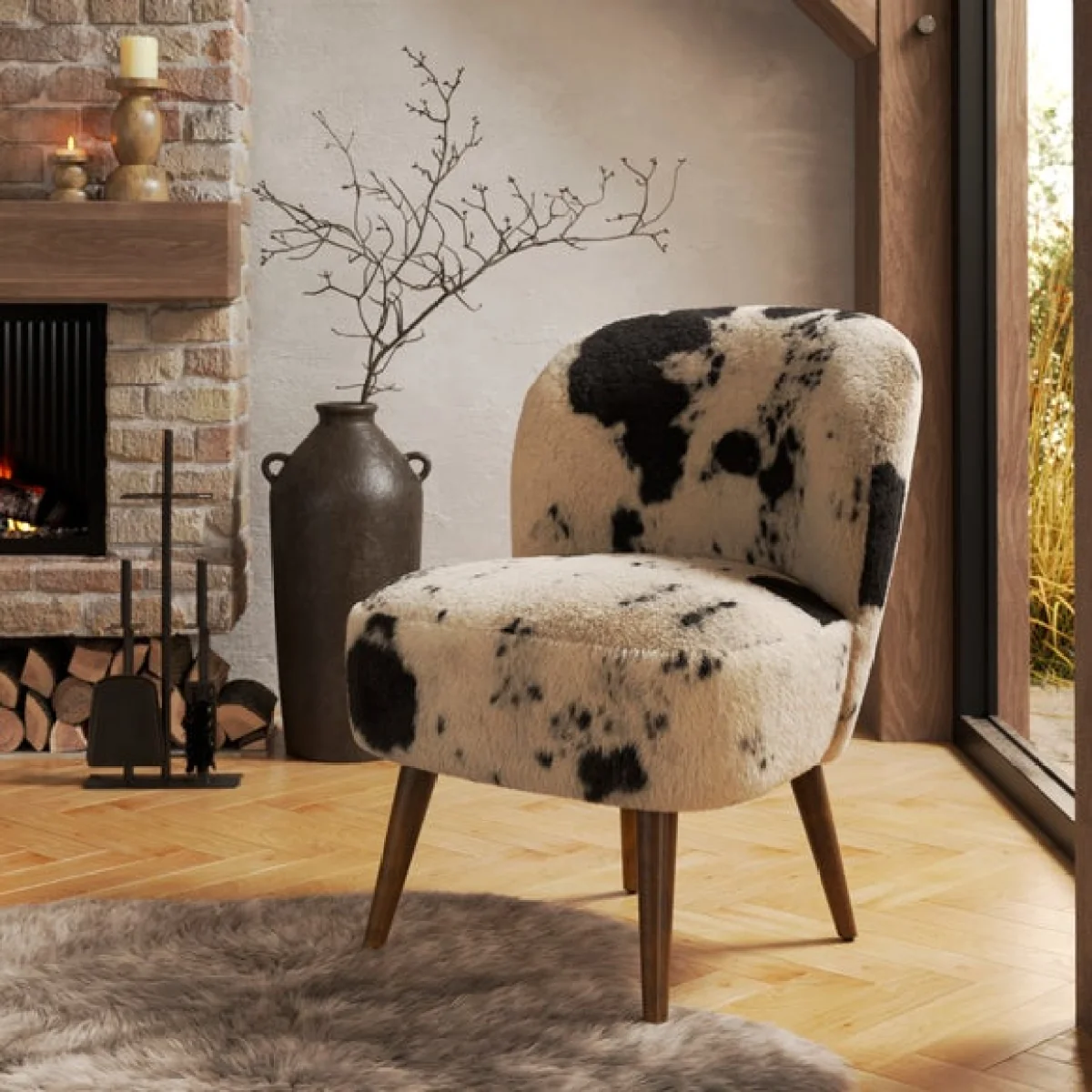 Elsie Cow Print Faux Fur Cocktail Chair – image 1