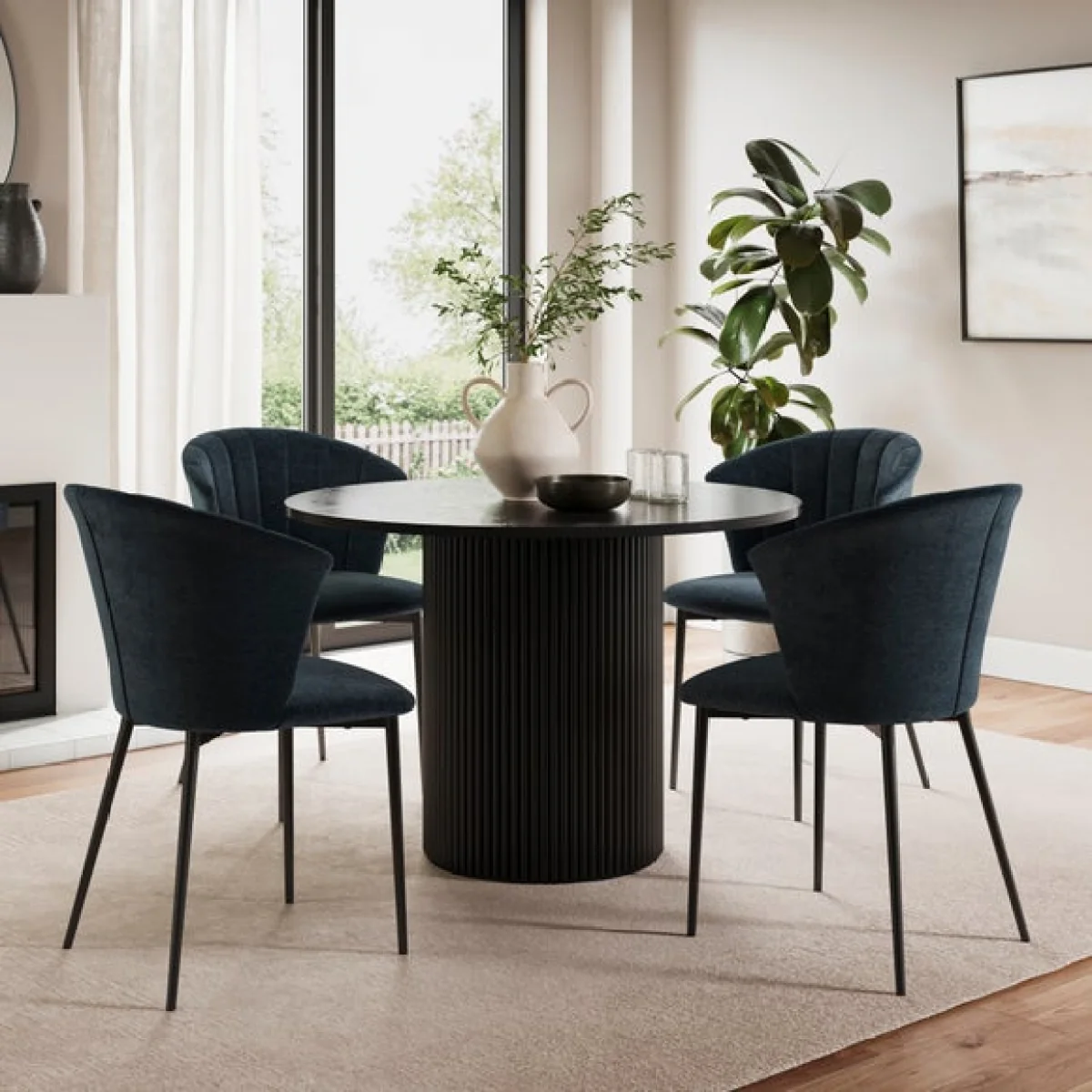 Kendall Dining Chair with Black Legs, Chenille – image 2