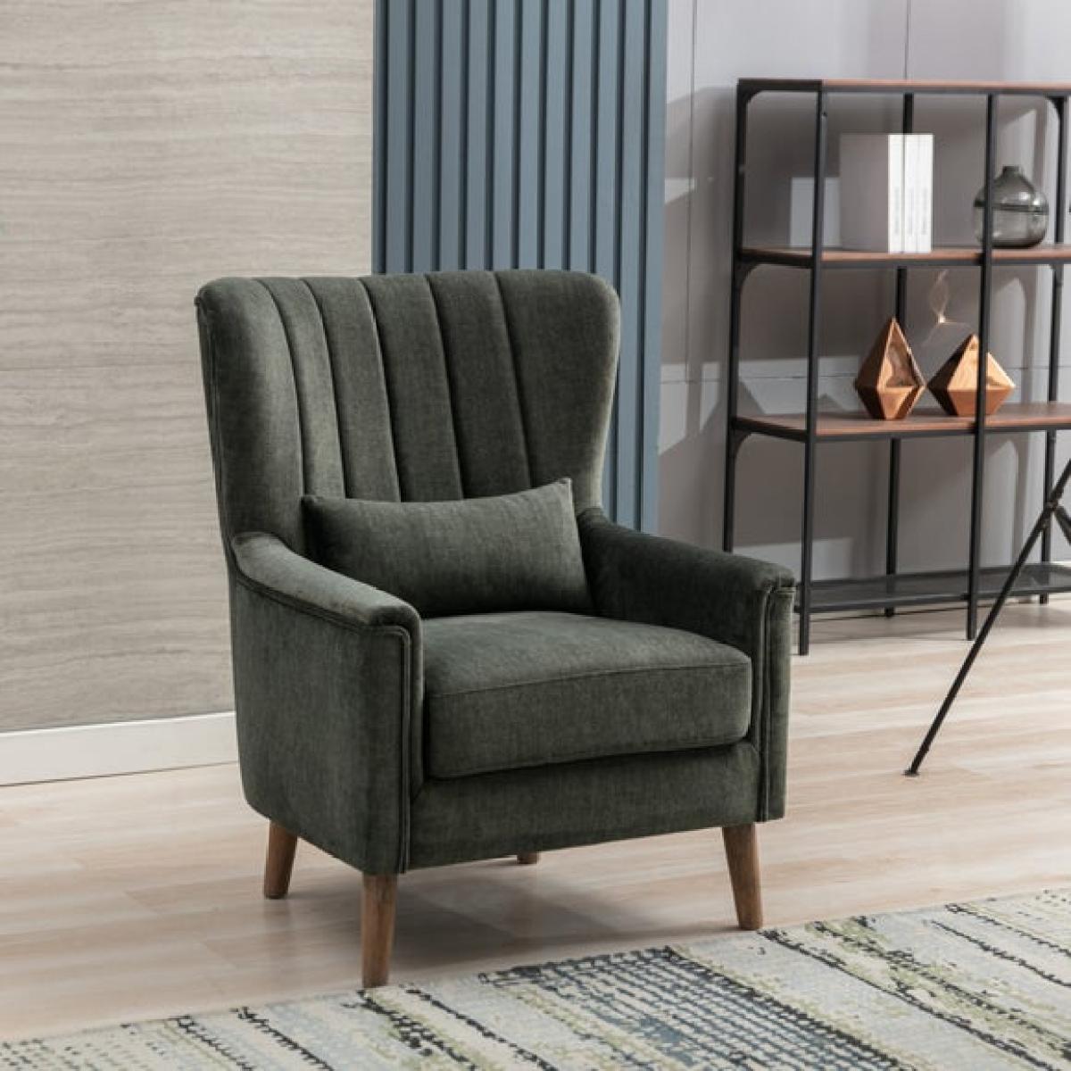 Return - Image Furnishings Charlotte Velvet Wingback Occasional Armchair, Green – image 2