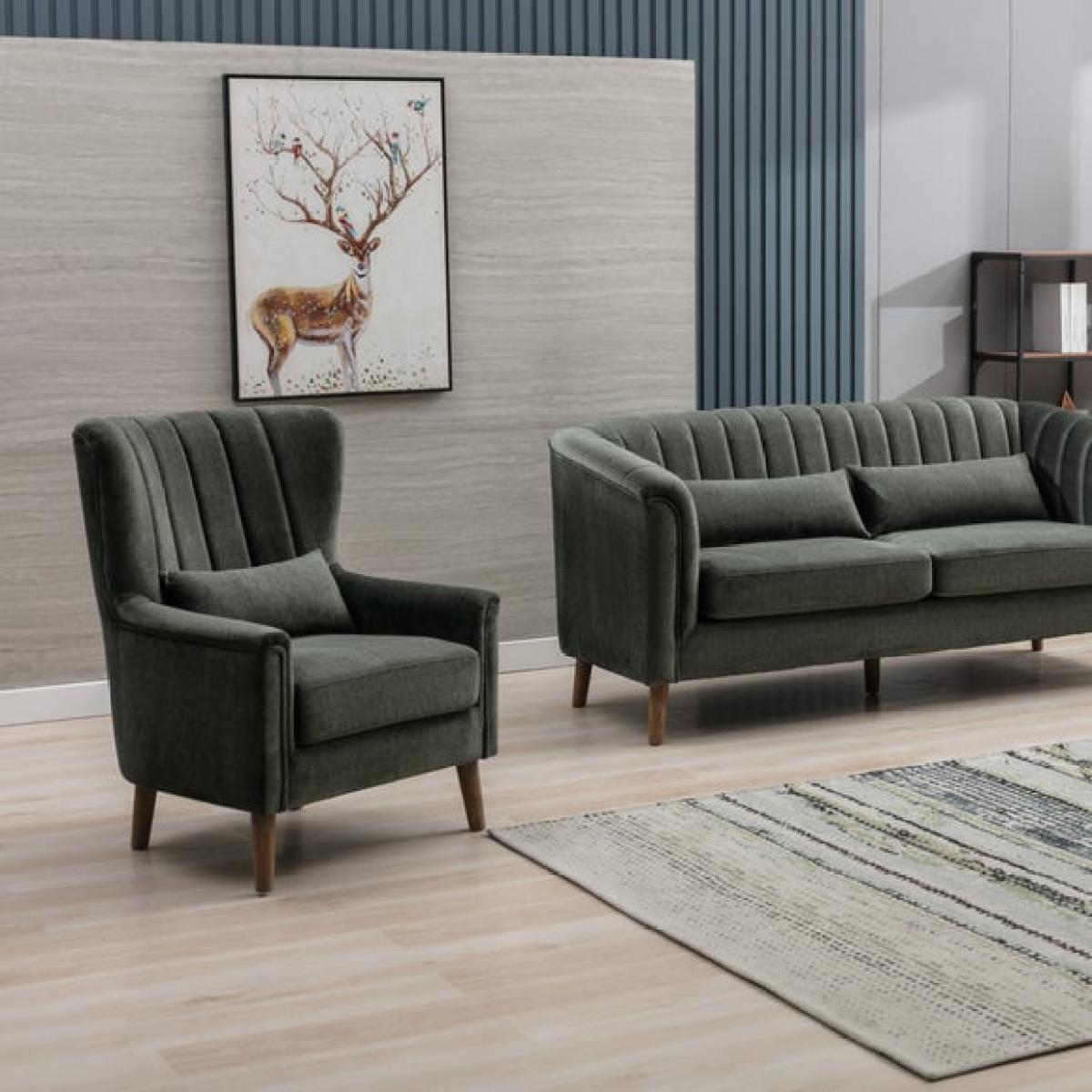 Return - Image Furnishings Charlotte Velvet Wingback Occasional Armchair, Green – image 4
