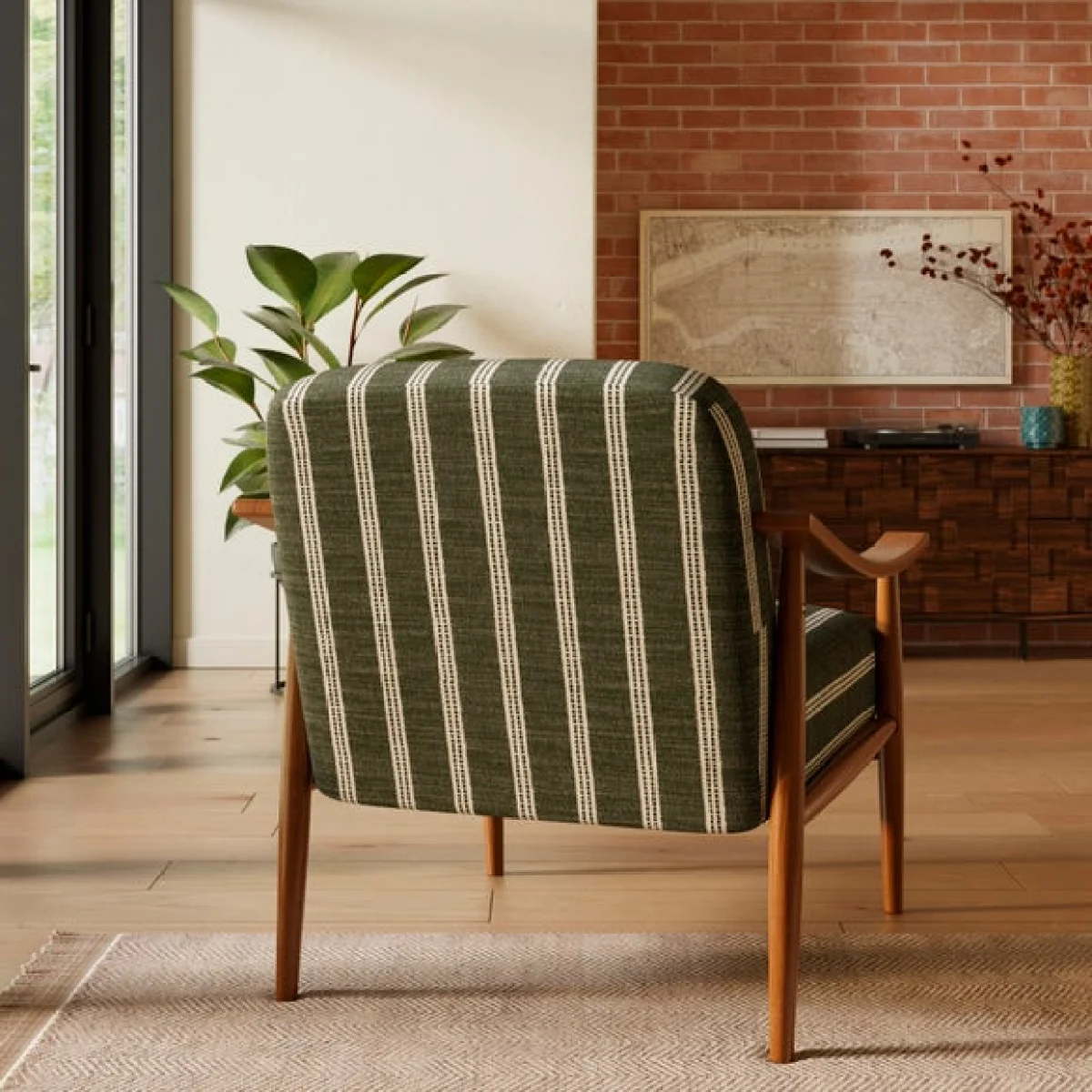 Maxwell Texture Ticking Stripe Wooden Arm Accent Chair – image 2
