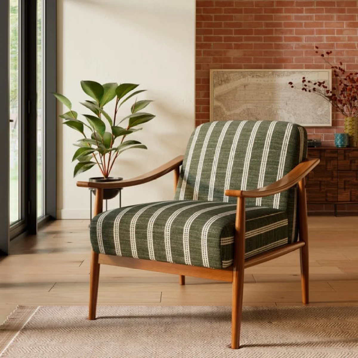 Maxwell Texture Ticking Stripe Wooden Arm Accent Chair – image 1