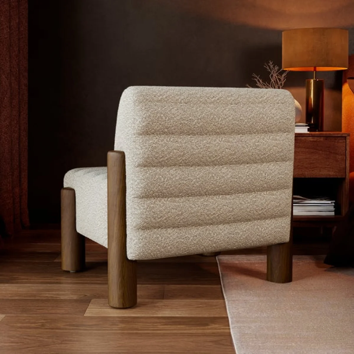 Brunswick Ribbed Tonal Boucle Chunky Wooden Accent Chair – image 2