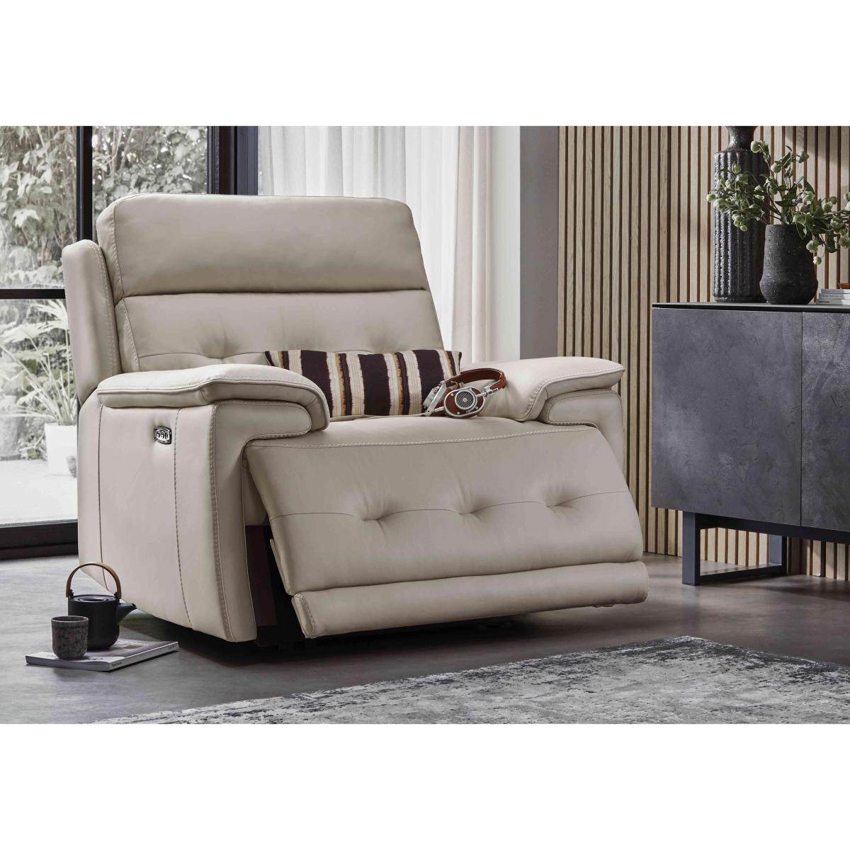 Brescia Leather Chair with Power Recliner - Light Grey – image 3