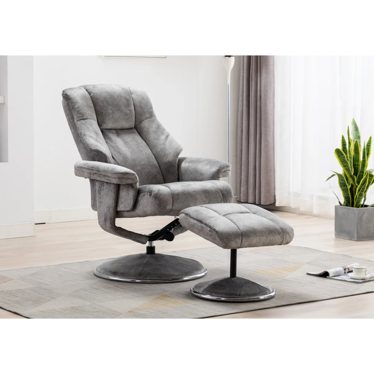 Troyes Set of 2 Fabric High-Back 360 Swivel Chairs and Footstools – image 2