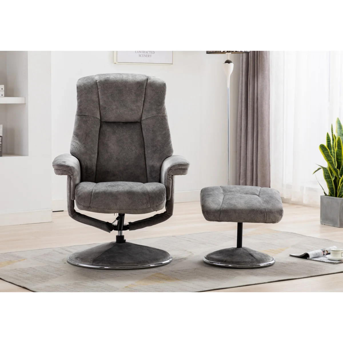 Troyes Set of 2 Fabric High-Back 360 Swivel Chairs and Footstools – image 3