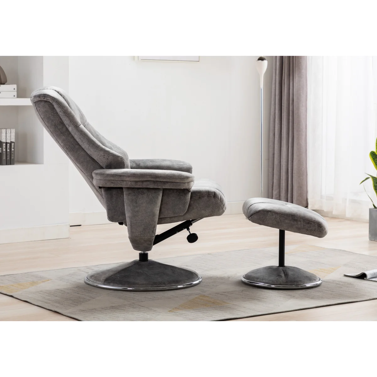 Troyes Set of 2 Fabric High-Back 360 Swivel Chairs and Footstools – image 4