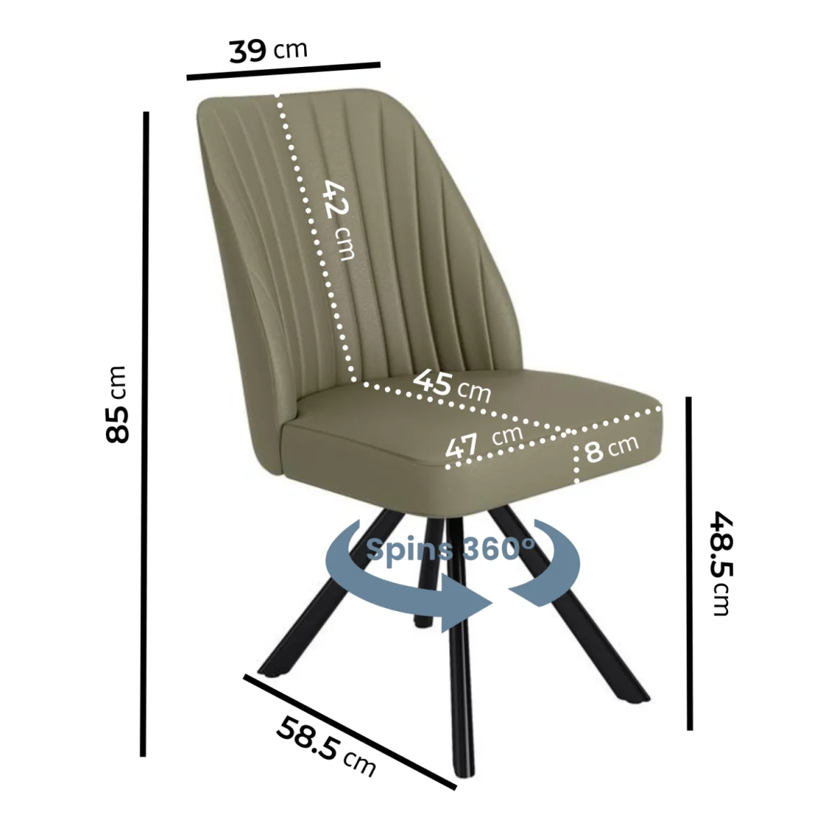 Set of 4 Sage Green Faux Leather Swivel Dining Chairs - Logan – image 2
