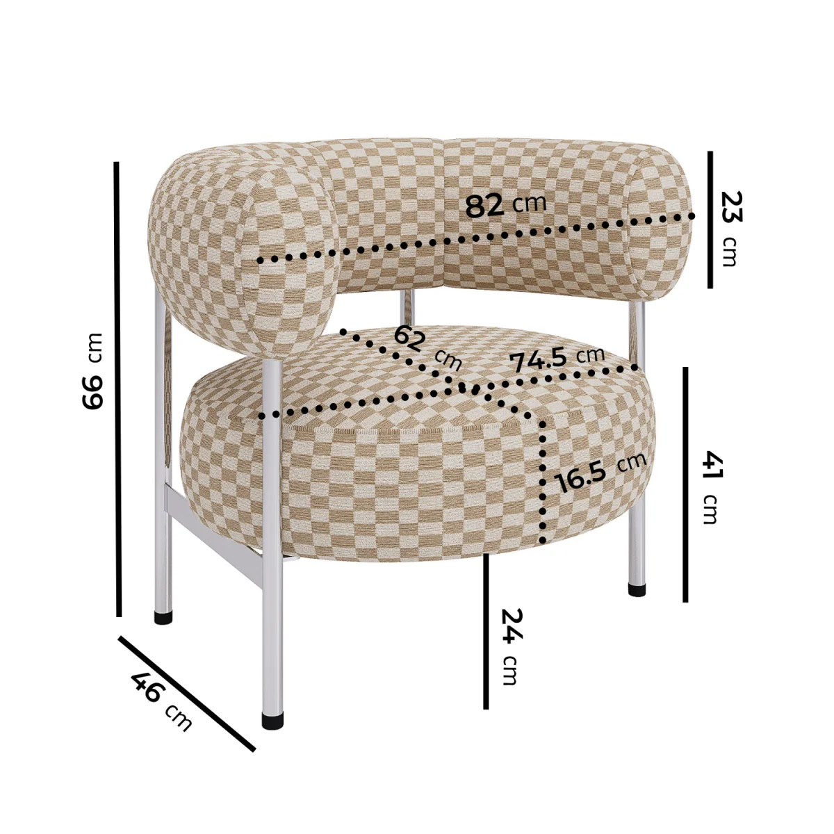 Beige Checkerboard Curved Armchair - Romy – image 4