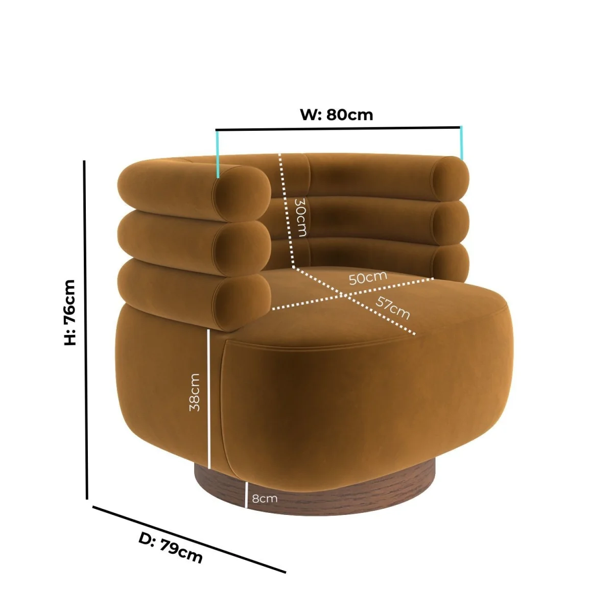 Caramel Brown Velvet Modern Swivel Armchair - Zora – image 3