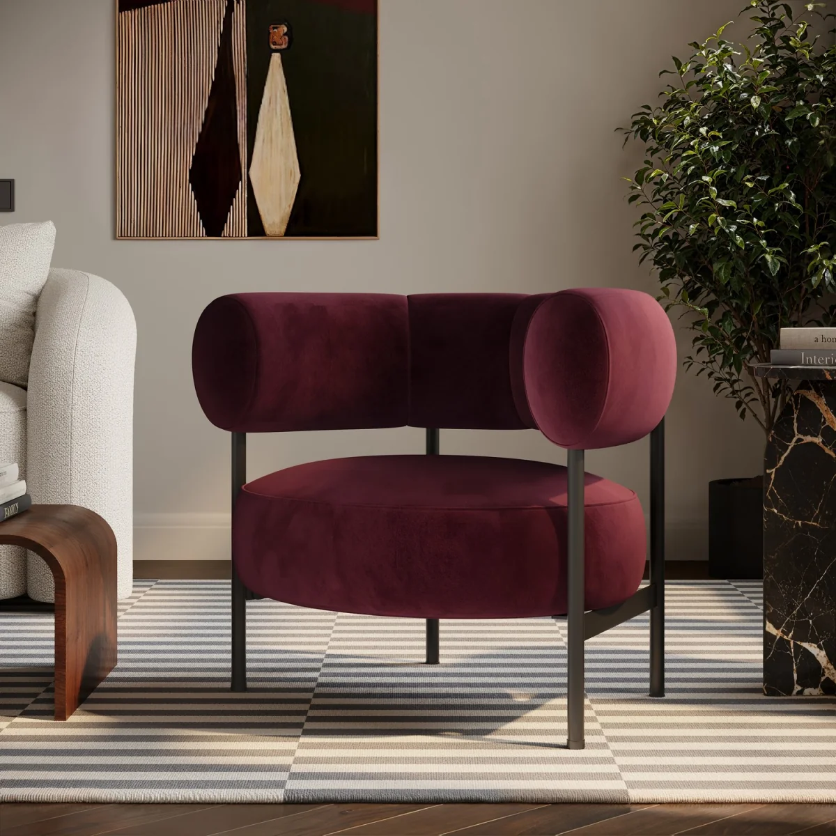 Burgundy Velvet Curved Armchair - Romy – image 2
