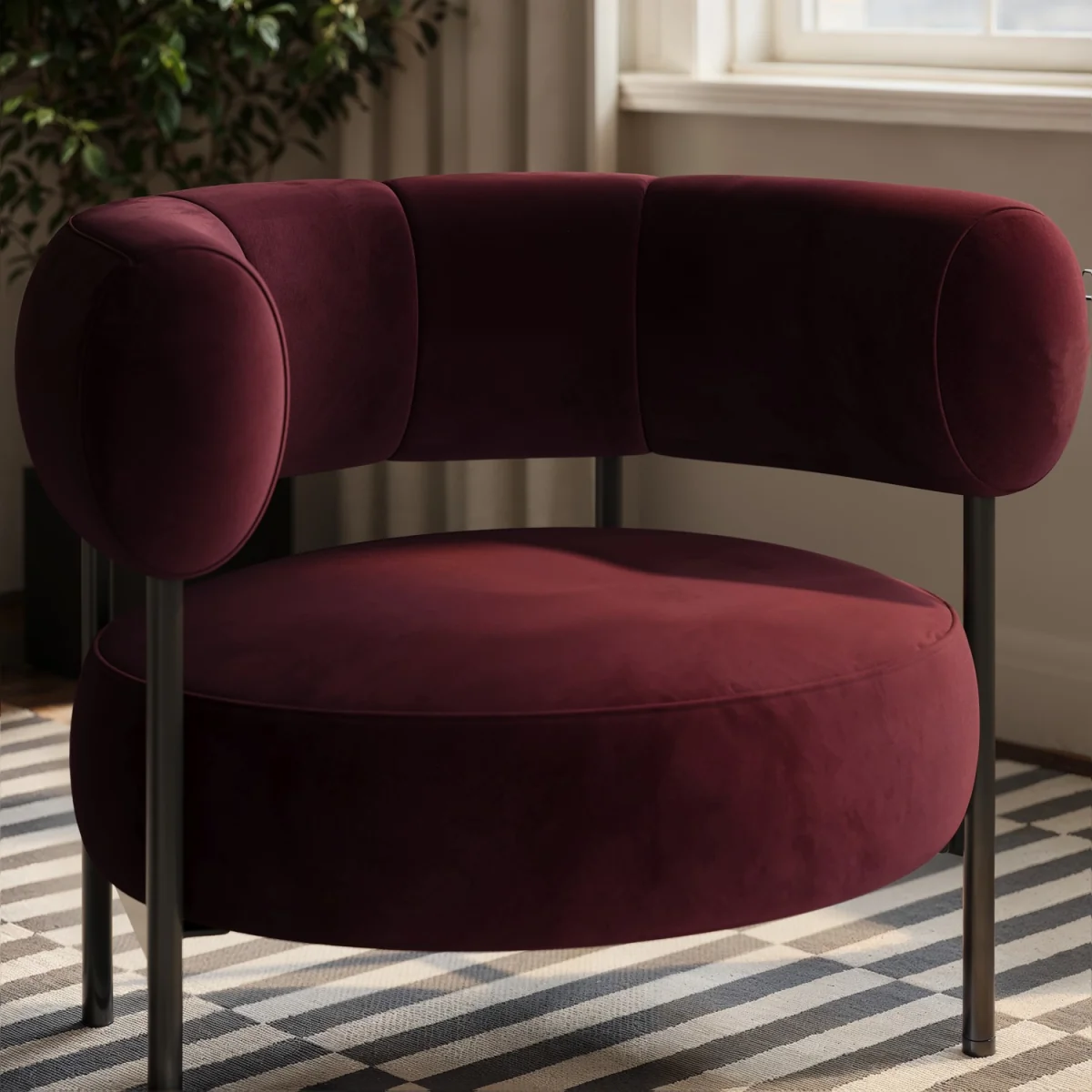 Burgundy Velvet Curved Armchair - Romy – image 3