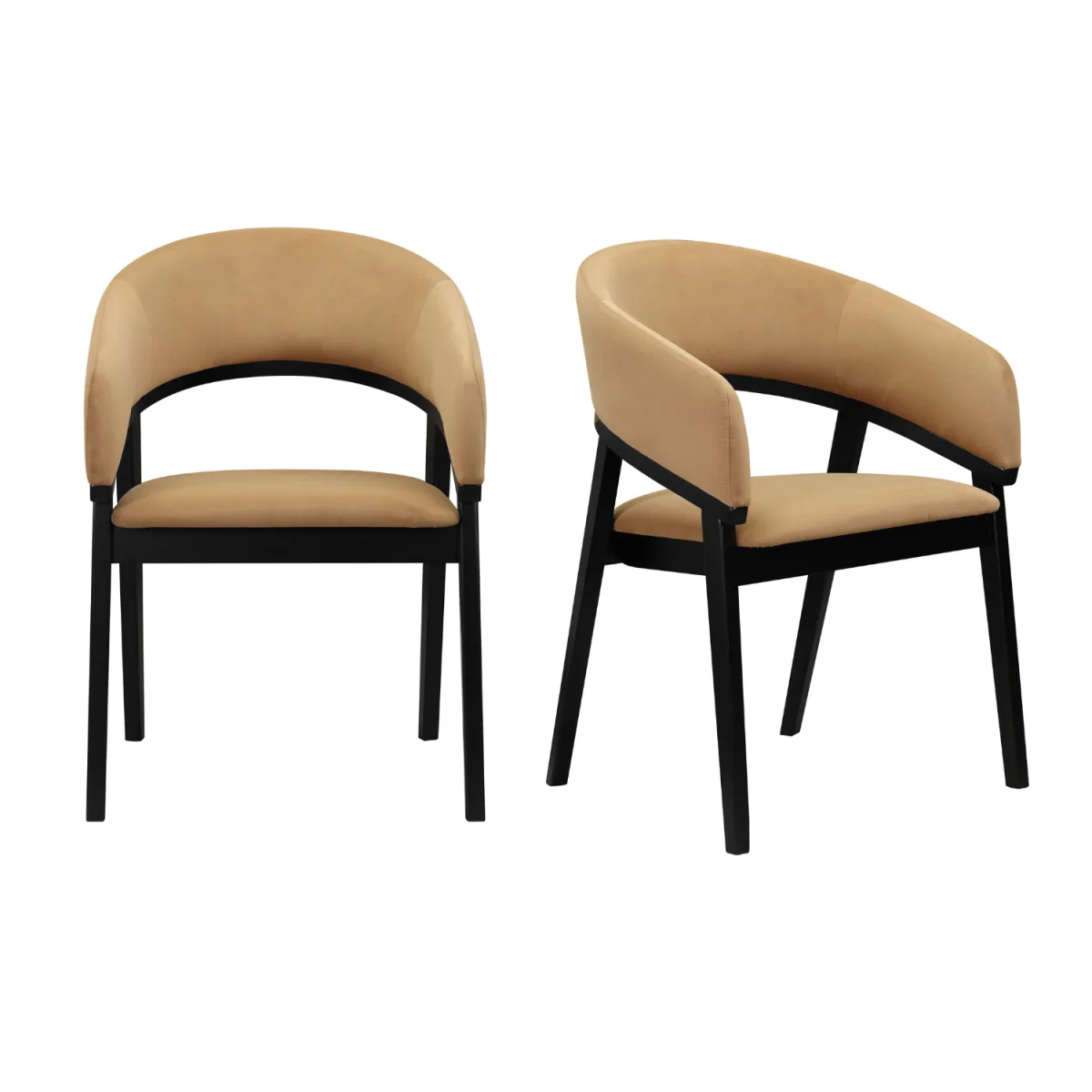 Set of 2 Black and Brown Velvet Curved Dining Chairs - Owen – image 4