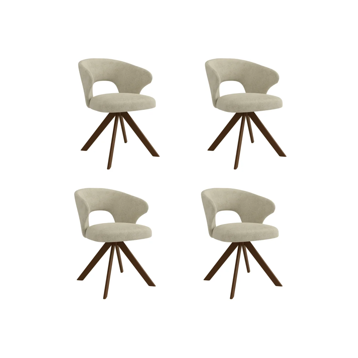 Set of 4 Beige Upholstered Swivel Dining Chairs with Walnut Legs - Mila – image 1