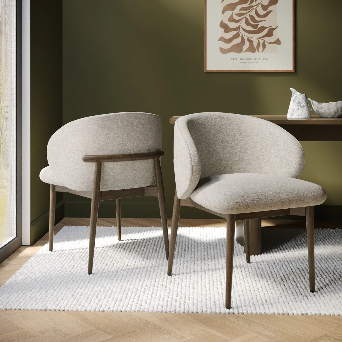 Walnut and Beige Upholstered Curved Dining Chair with Exposed Back - Kori – image 1