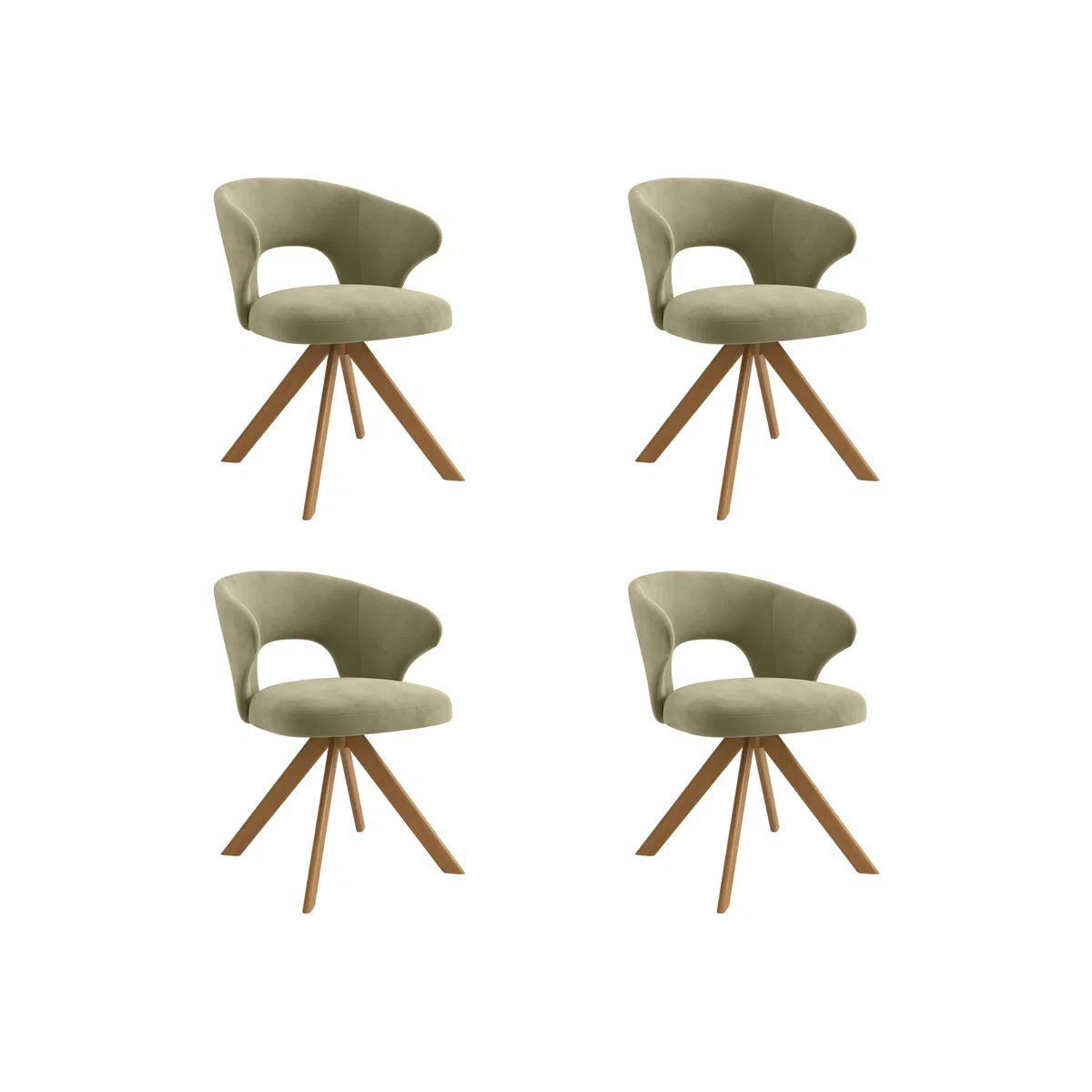Set of 4 Sage Green Velvet Swivel Dining Chairs with Oak Legs - Mila – image 1