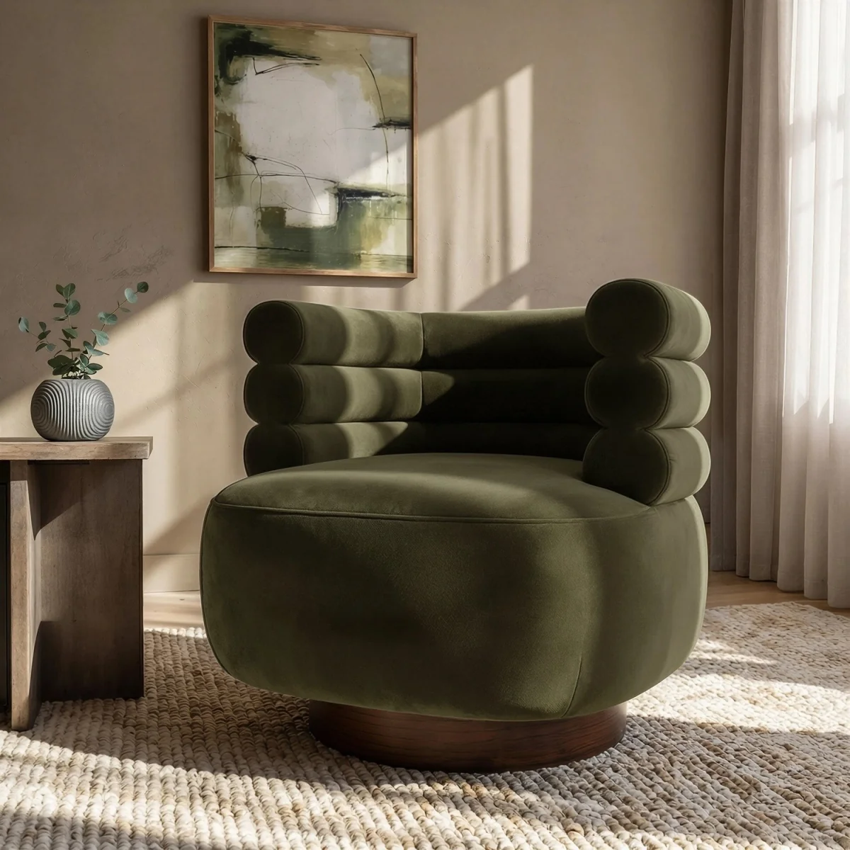 Green Velvet Modern Swivel Armchair - Zora – image 2
