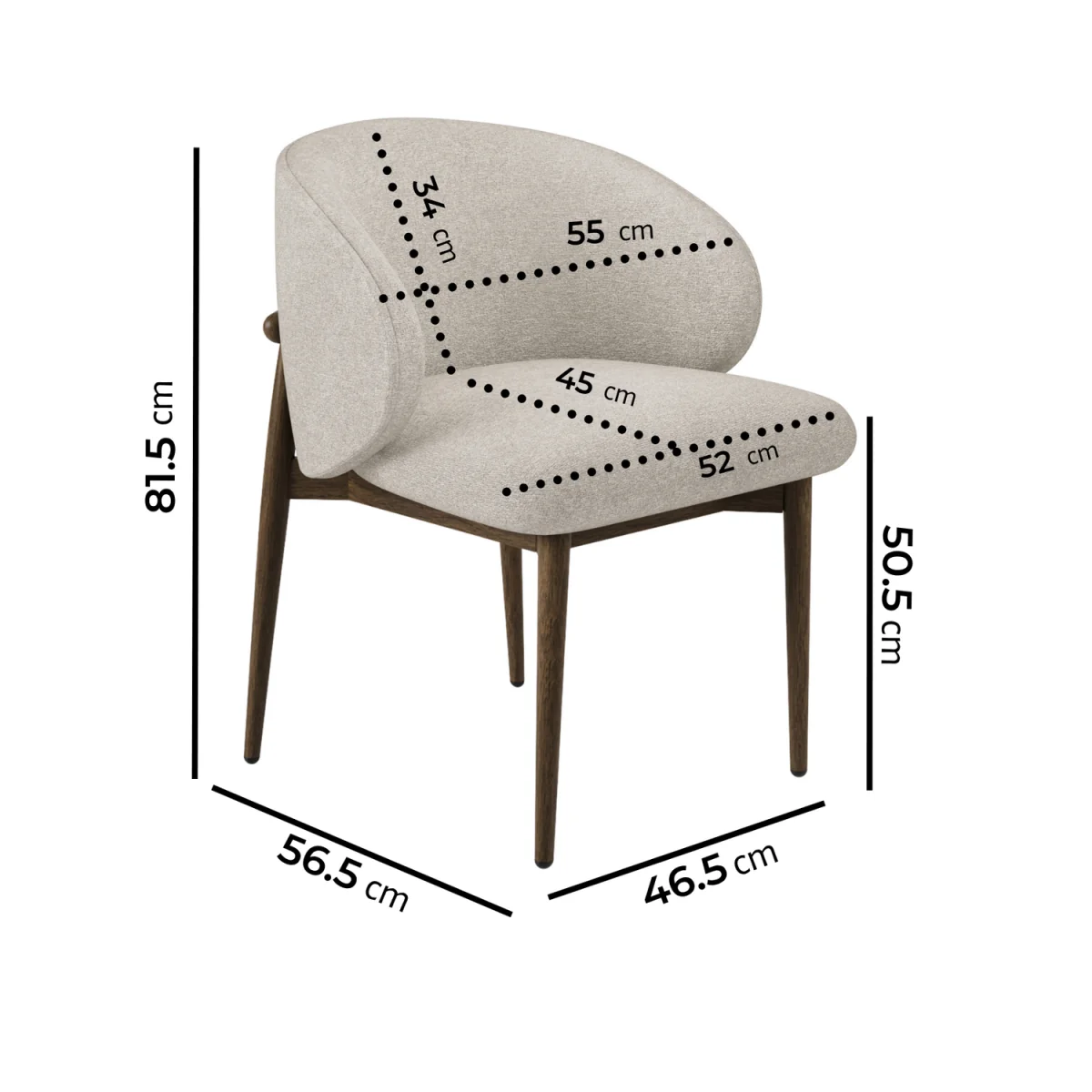 Set of 2 Walnut and Beige Upholstered Curved Dining Chairs with Exposed Back - Kori – image 2