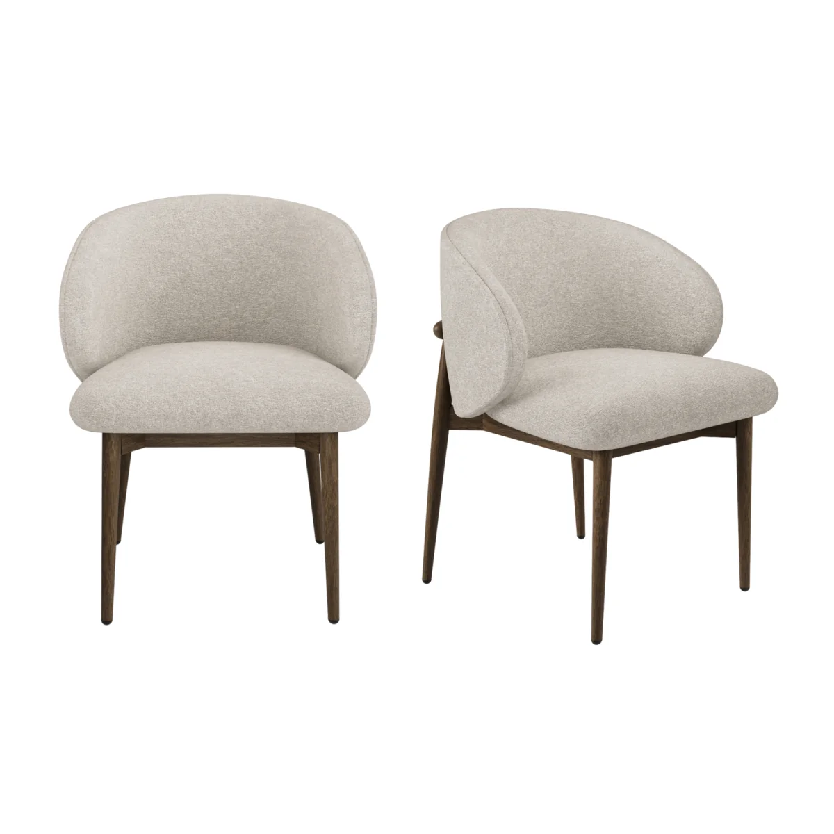 Set of 2 Walnut and Beige Upholstered Curved Dining Chairs with Exposed Back - Kori – image 1