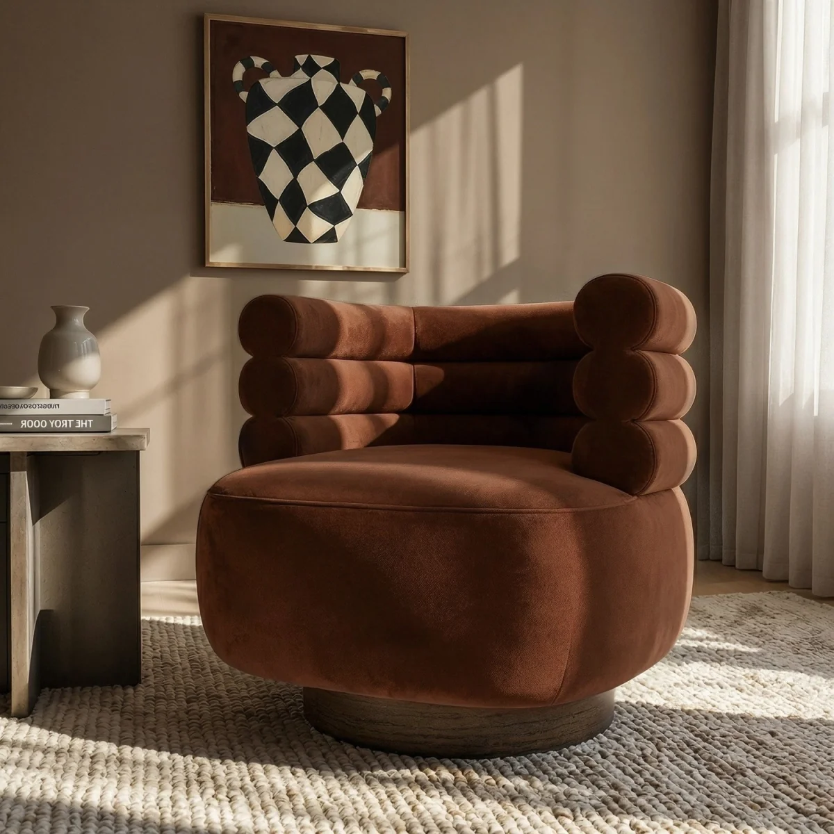Rust Brown Velvet Modern Swivel Armchair - Zora – image 2