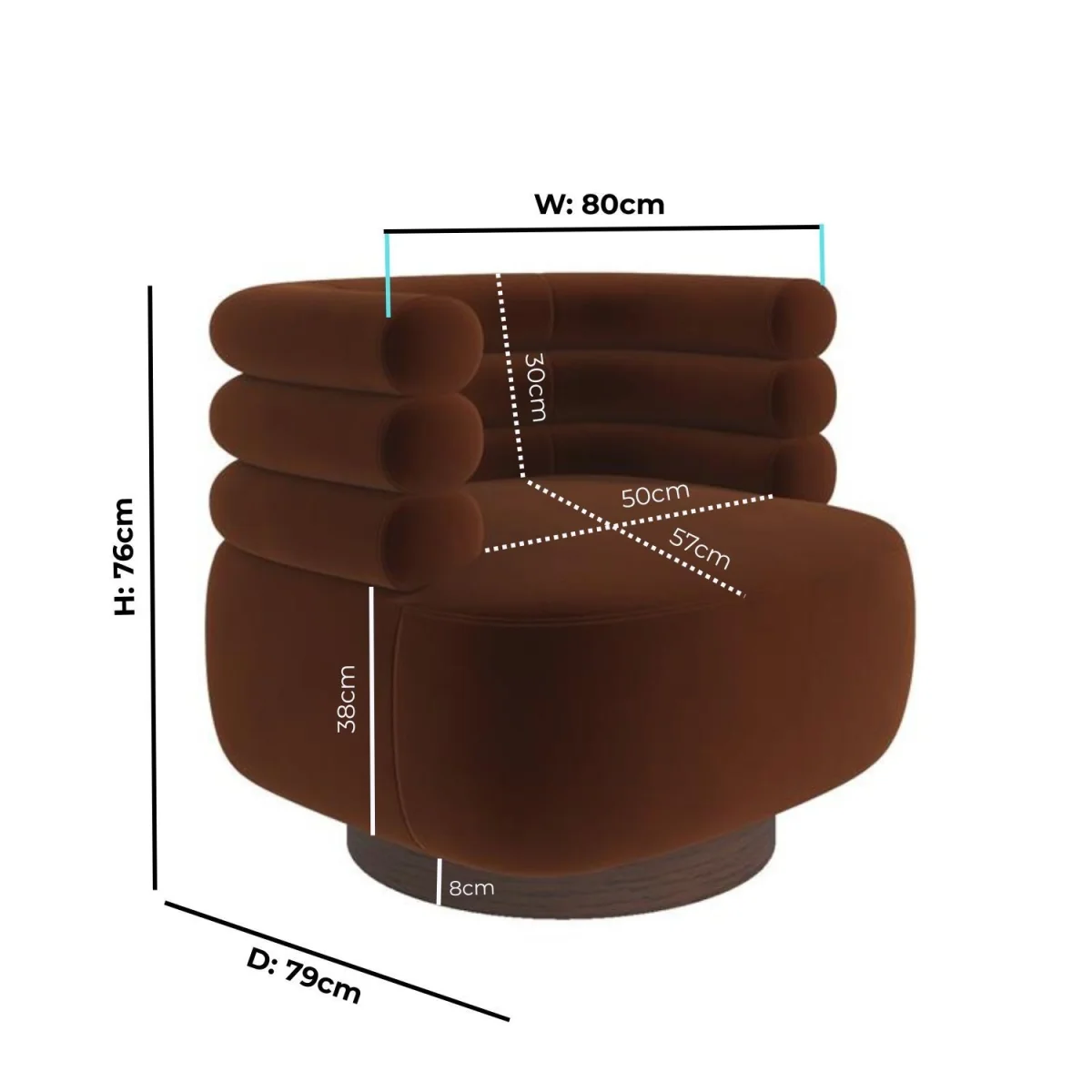 Rust Brown Velvet Modern Swivel Armchair - Zora – image 3