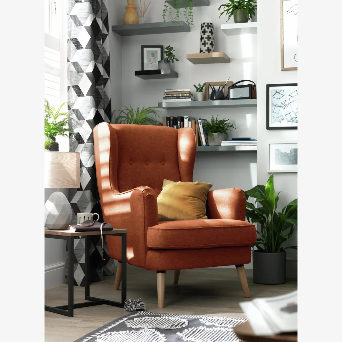 Habitat Callie Velvet Wingback Chair - Rust – image 1