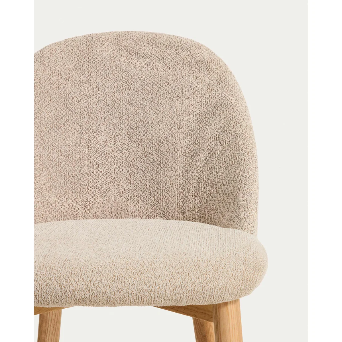 Meila flame-retardant chair in beige chenille with legs in solid ash wood with natural finish – image 2