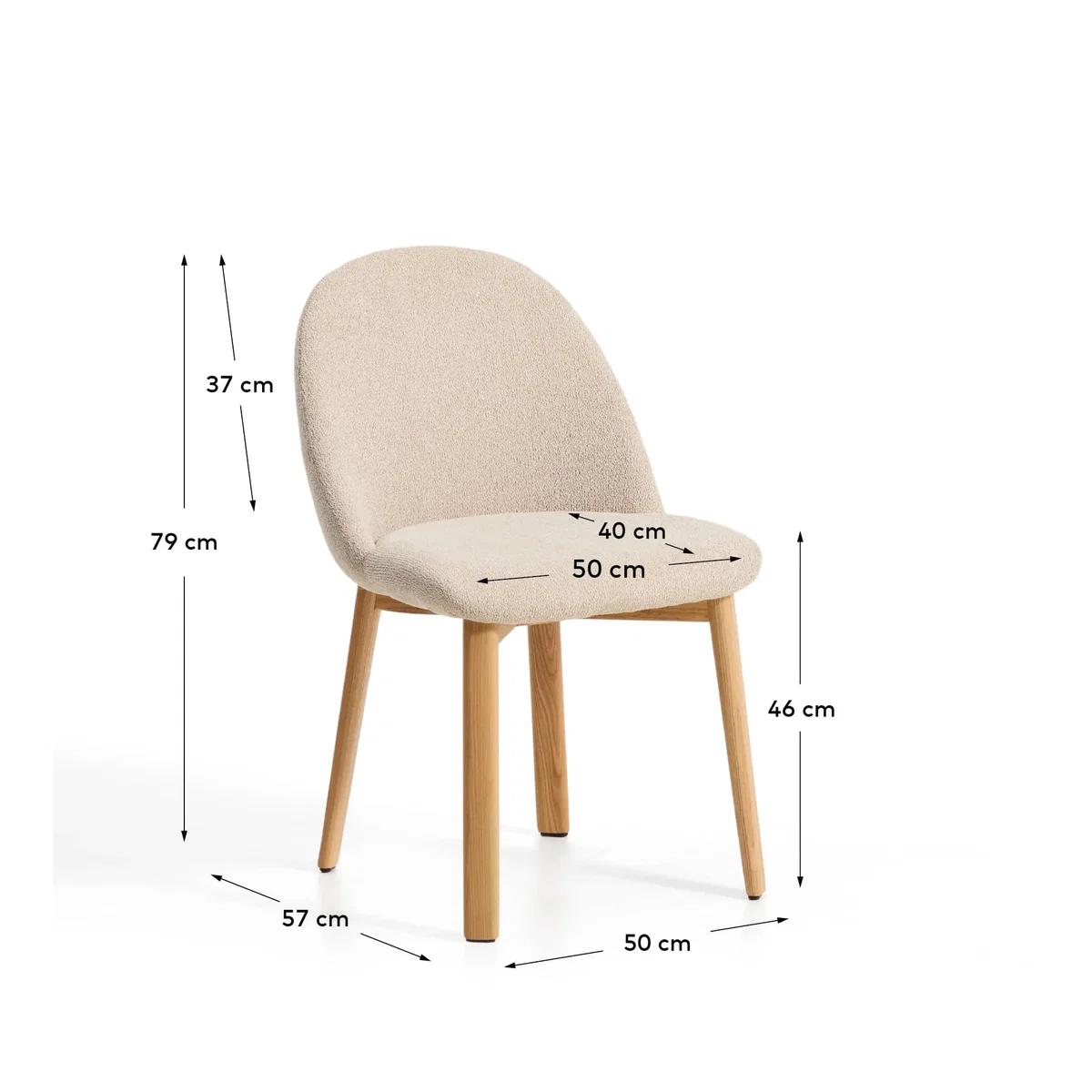 Meila flame-retardant chair in beige chenille with legs in solid ash wood with natural finish – image 6