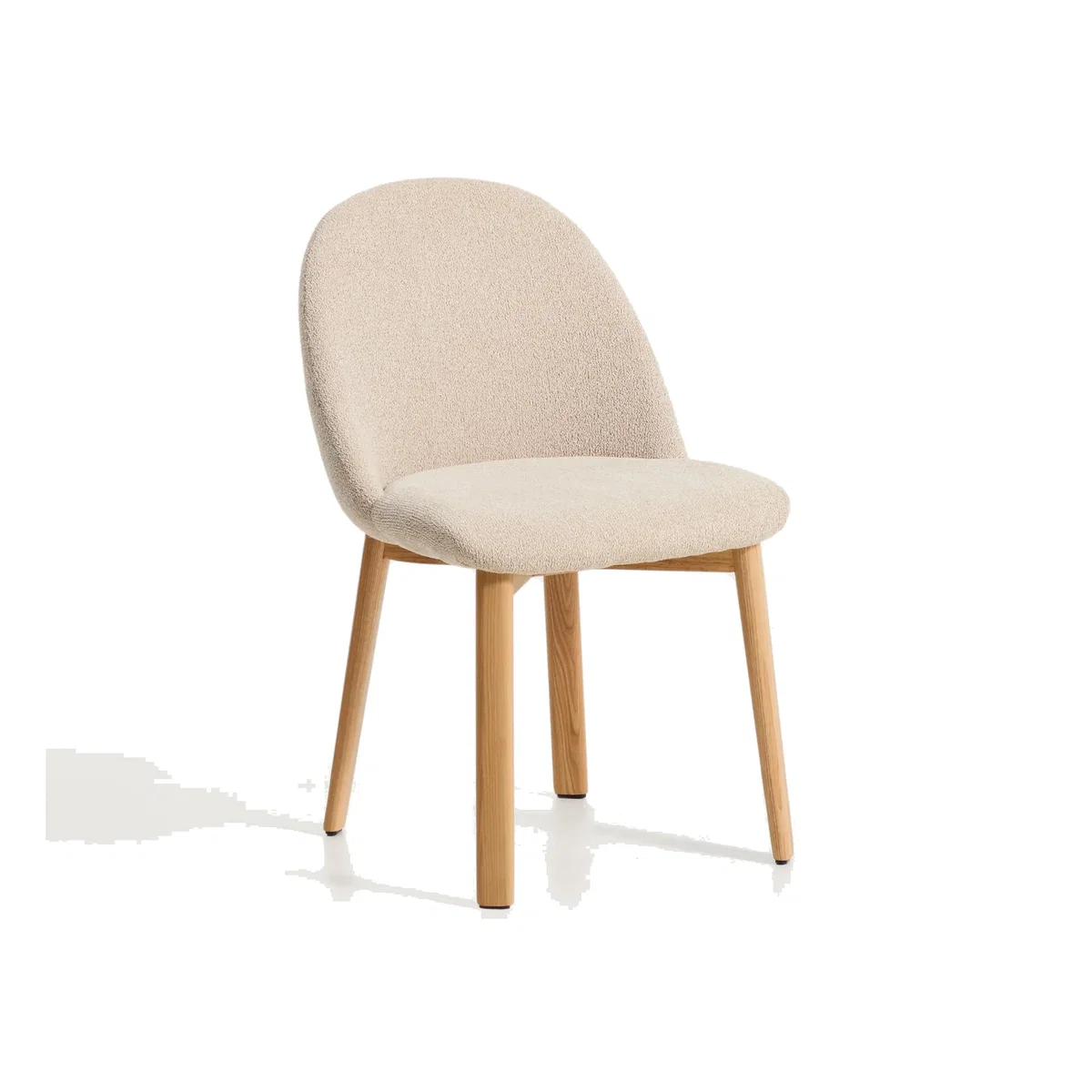 Meila flame-retardant chair in beige chenille with legs in solid ash wood with natural finish – image 1