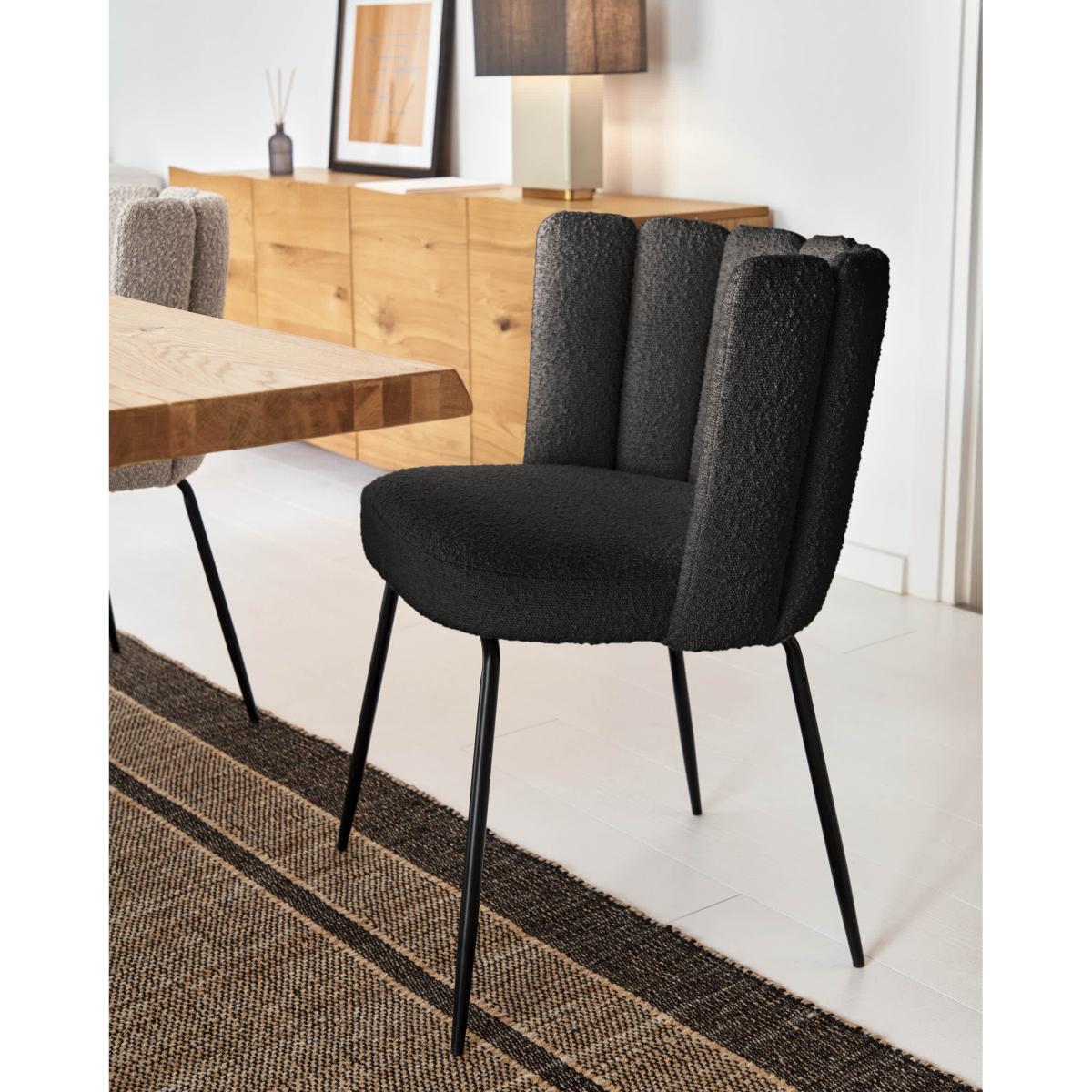 Aniela chair in black sheepskin and metal with black finish FR – image 2