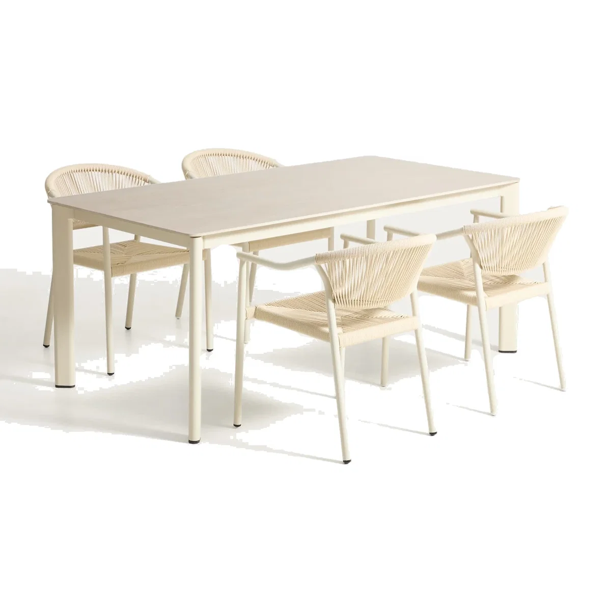 Anafi table set in sintered stone and ecru aluminium with 4 Livadia chairs in ecru aluminium 180 x 90cm – image 1