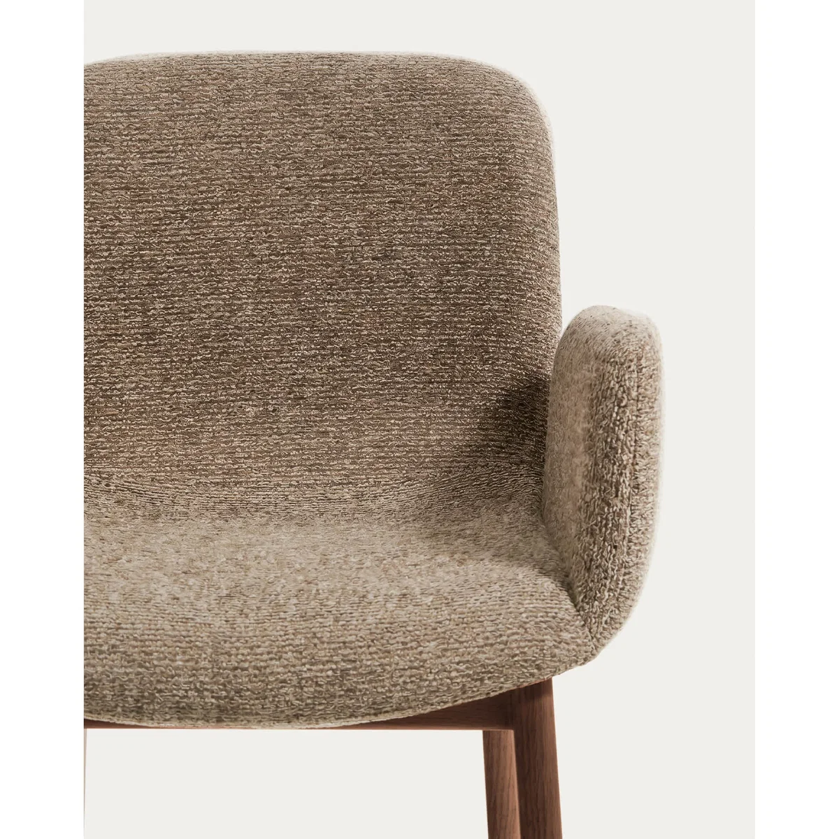 Elnor flame-retardant chair with armrests in brown chenille with solid oak wood legs in a walnut finish – image 3