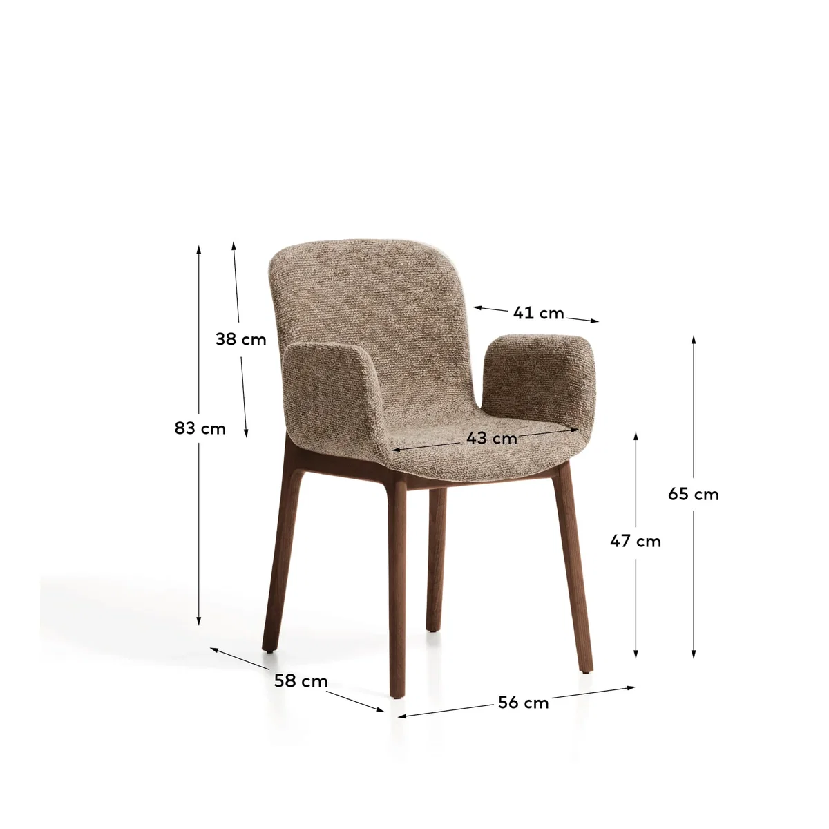 Elnor flame-retardant chair with armrests in brown chenille with solid oak wood legs in a walnut finish – image 6