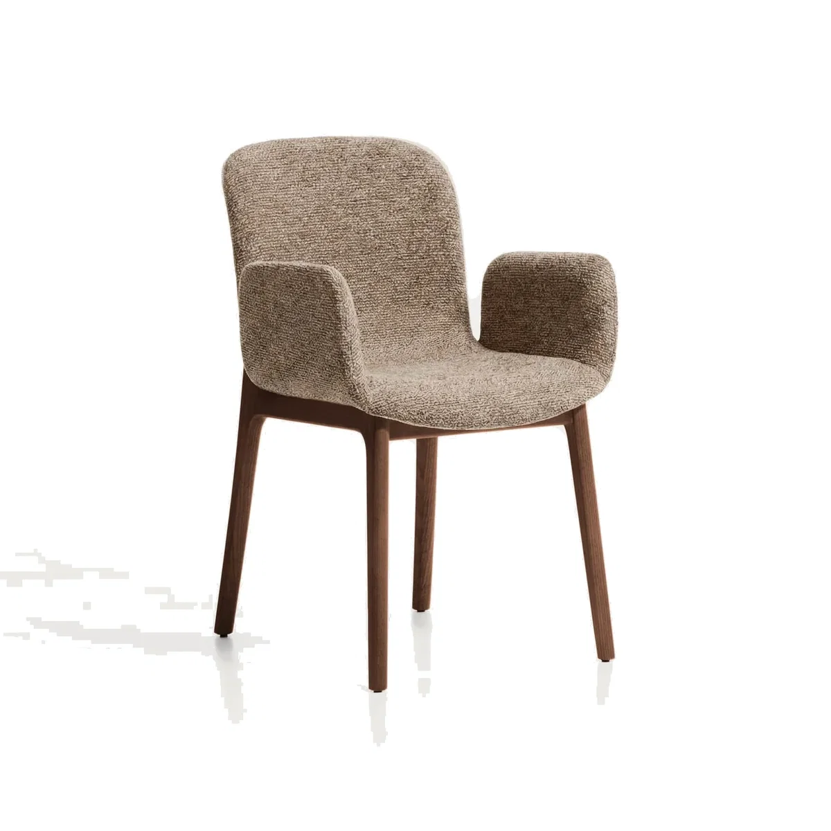 Elnor flame-retardant chair with armrests in brown chenille with solid oak wood legs in a walnut finish – image 1