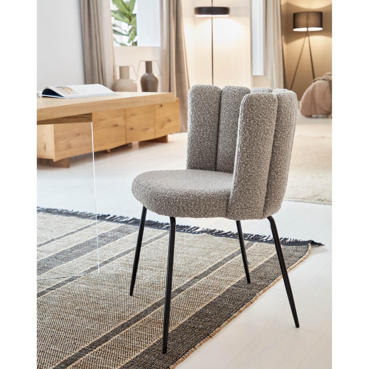 Aniela chair in grey shearling and metal with black finish FR – image 2