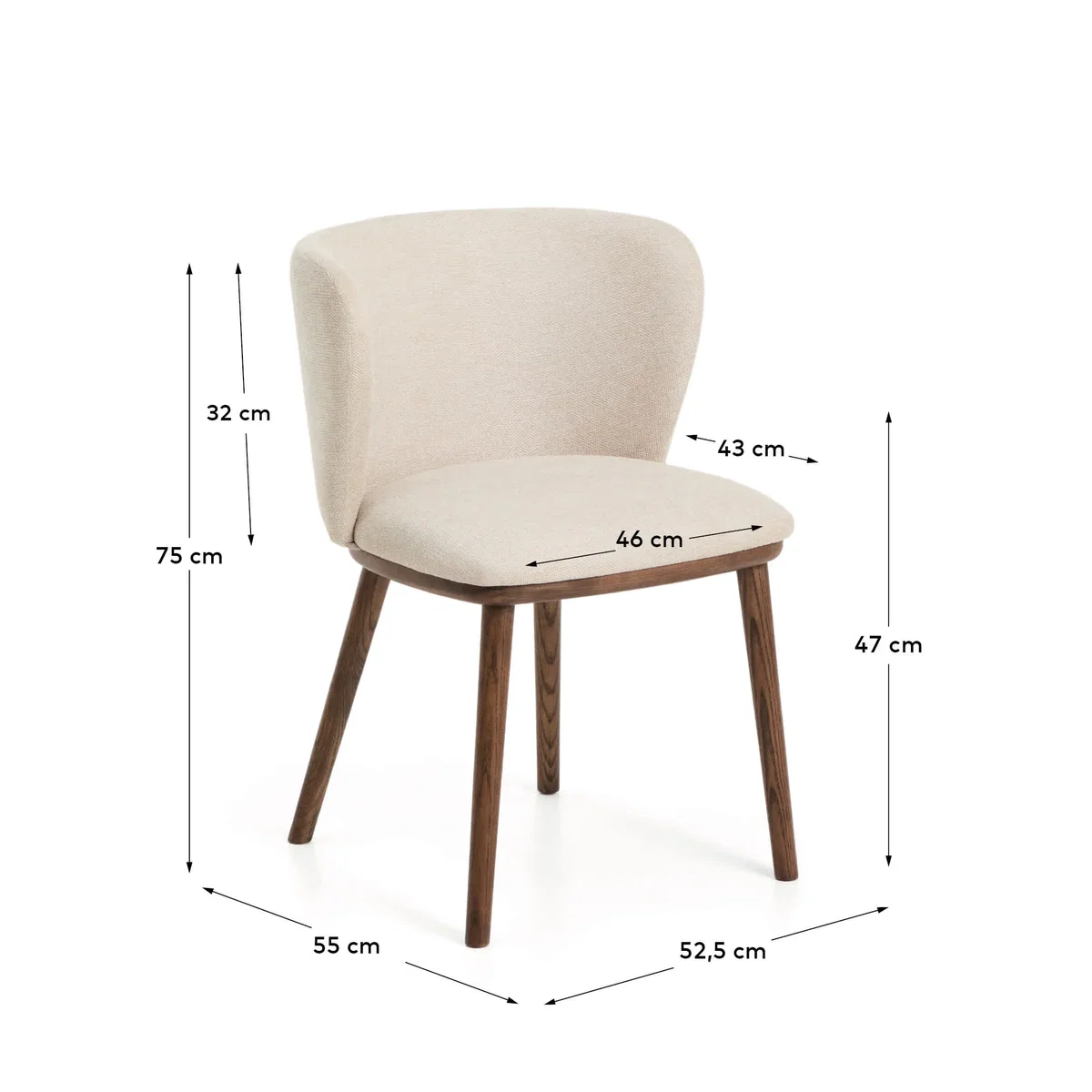 Ciselia flame-retardant beige chenille chair with solid ash wood legs with walnut-coloured finish FSC Mix Credit – image 6