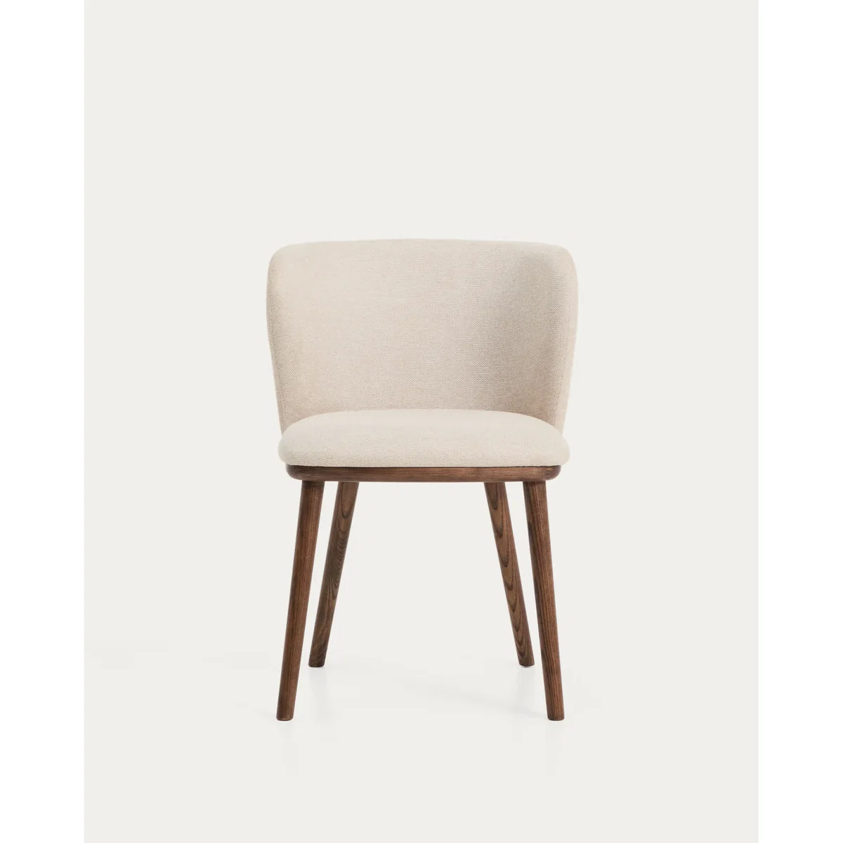 Ciselia flame-retardant beige chenille chair with solid ash wood legs with walnut-coloured finish FSC Mix Credit – image 8