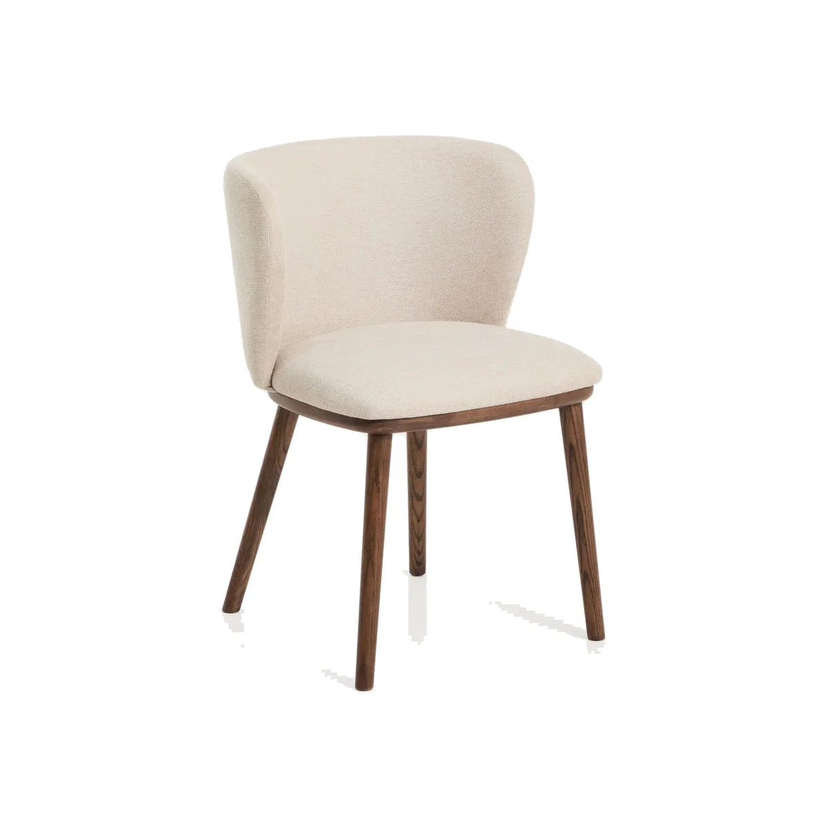 Ciselia flame-retardant beige chenille chair with solid ash wood legs with walnut-coloured finish FSC Mix Credit – image 1