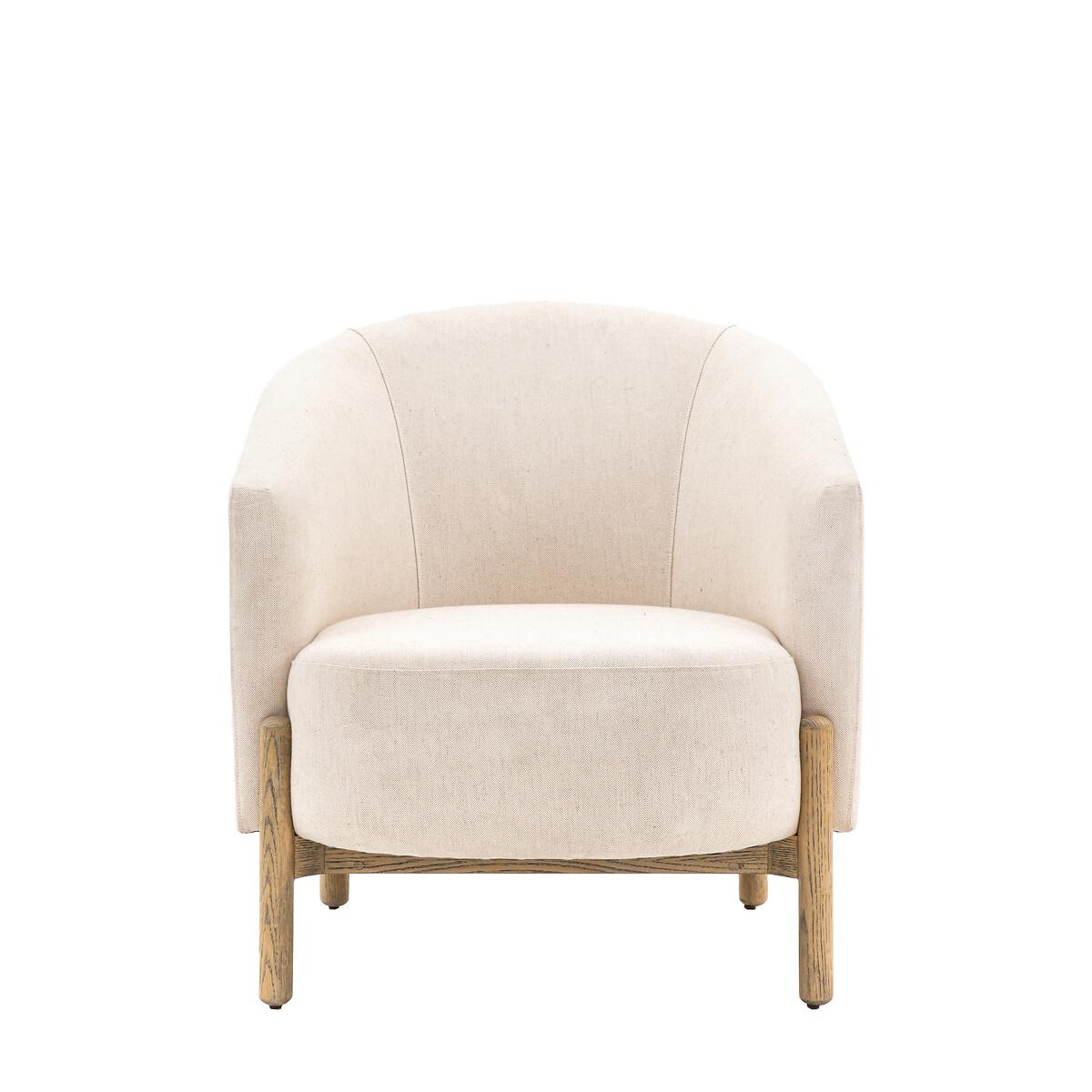 Thorpes Rounded Linen Tub Armchair with Oak Legs – image 2