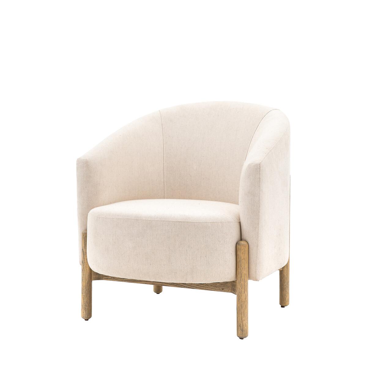 Thorpes Rounded Linen Tub Armchair with Oak Legs – image 3