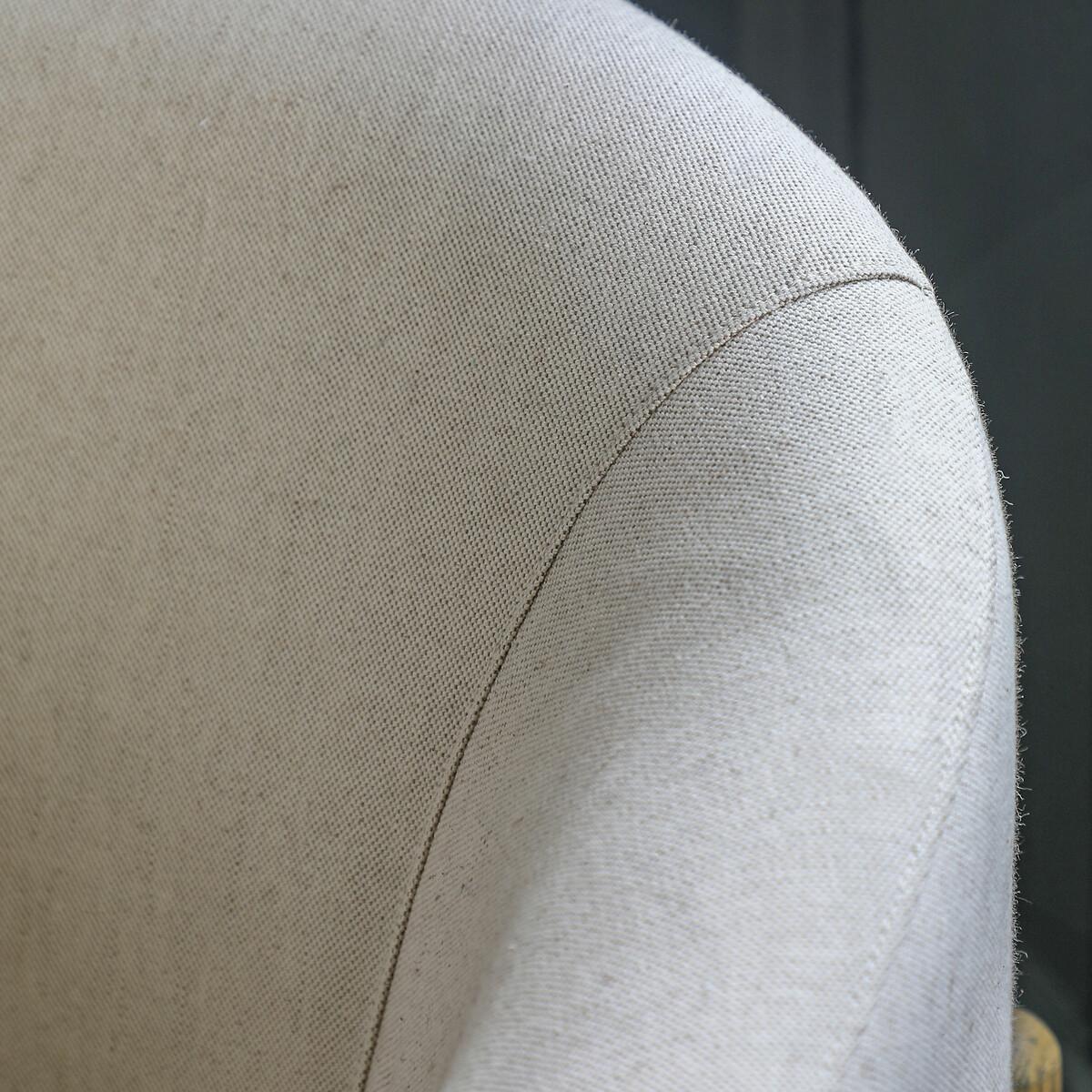 Thorpes Rounded Linen Tub Armchair with Oak Legs – image 4