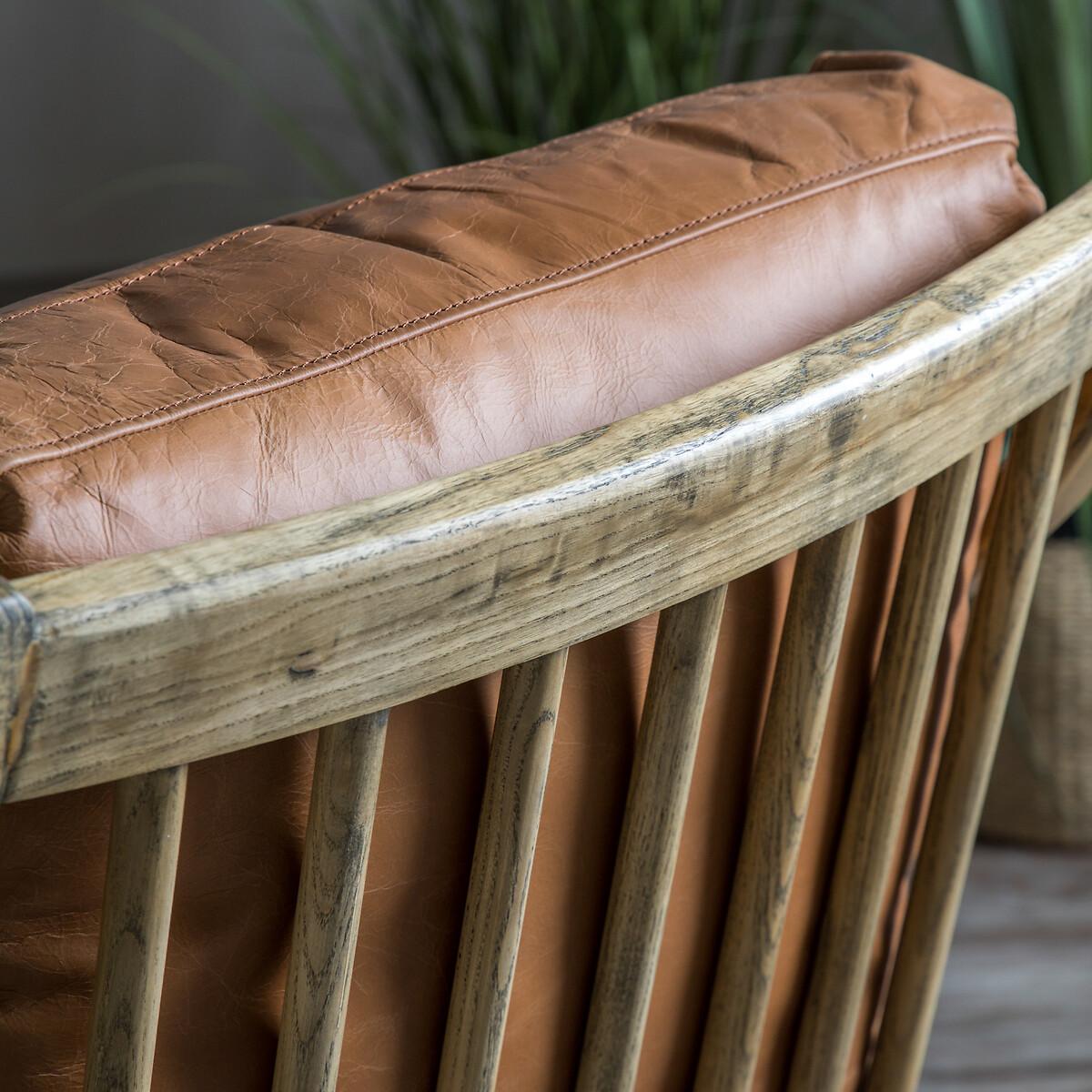 Arcot Mid Century Brown Leather Armchair with Solid Oak Frame – image 2