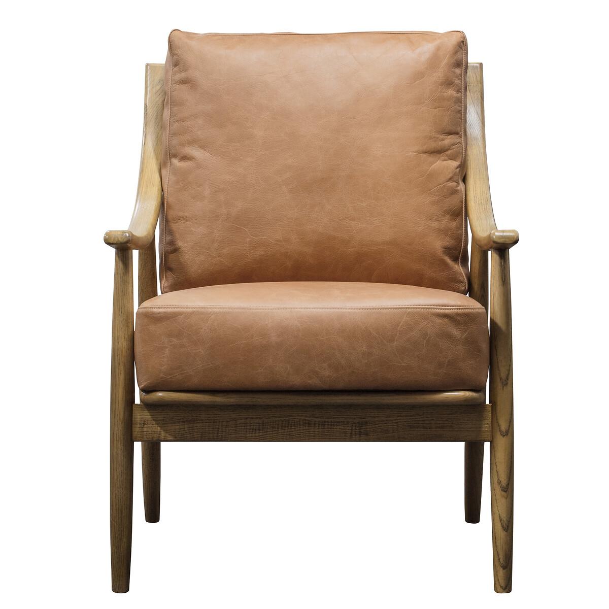Arcot Mid Century Brown Leather Armchair with Solid Oak Frame – image 3