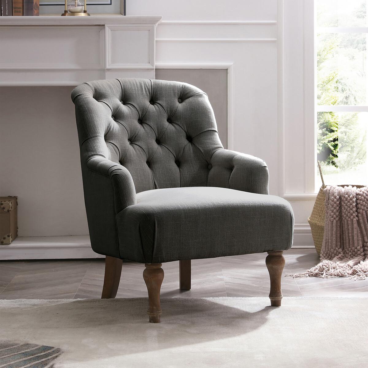 Bonnie Textured Linen Buttoned Accent Chair – image 1