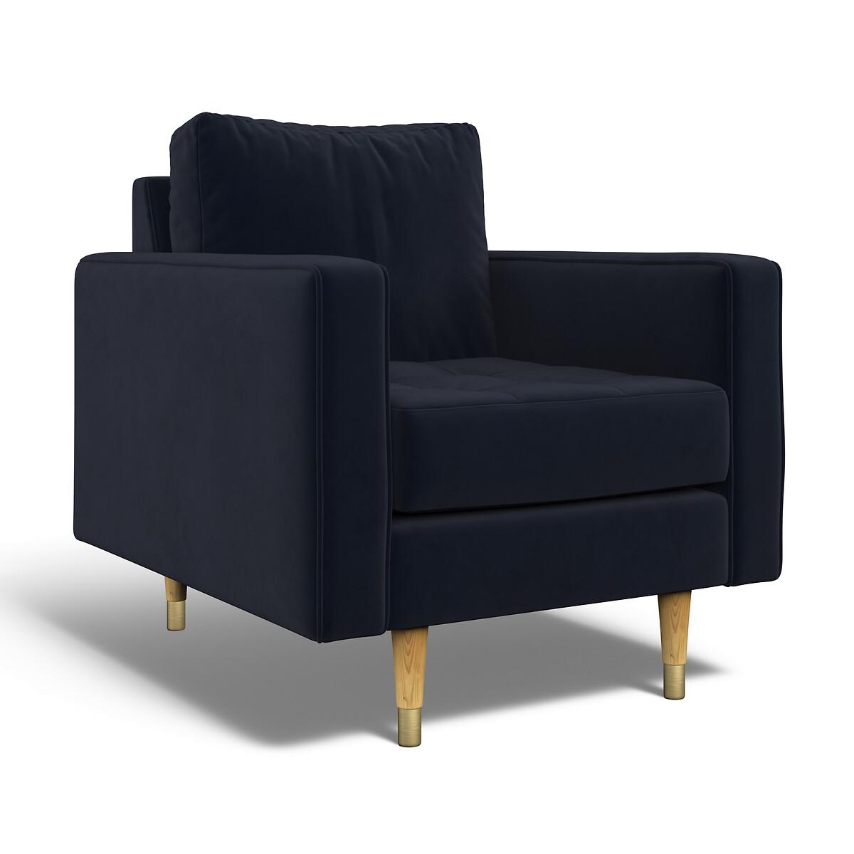 Coco Mid-Century Velvet Armchair with Natural Wood Legs – image 2