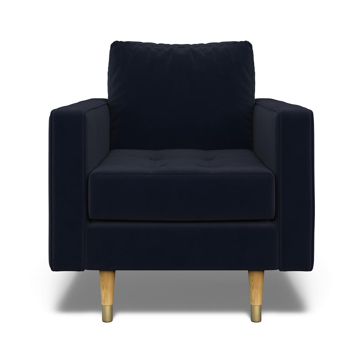 Coco Mid-Century Velvet Armchair with Natural Wood Legs – image 3