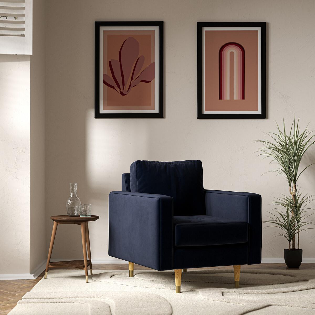 Coco Mid-Century Velvet Armchair with Natural Wood Legs – image 1