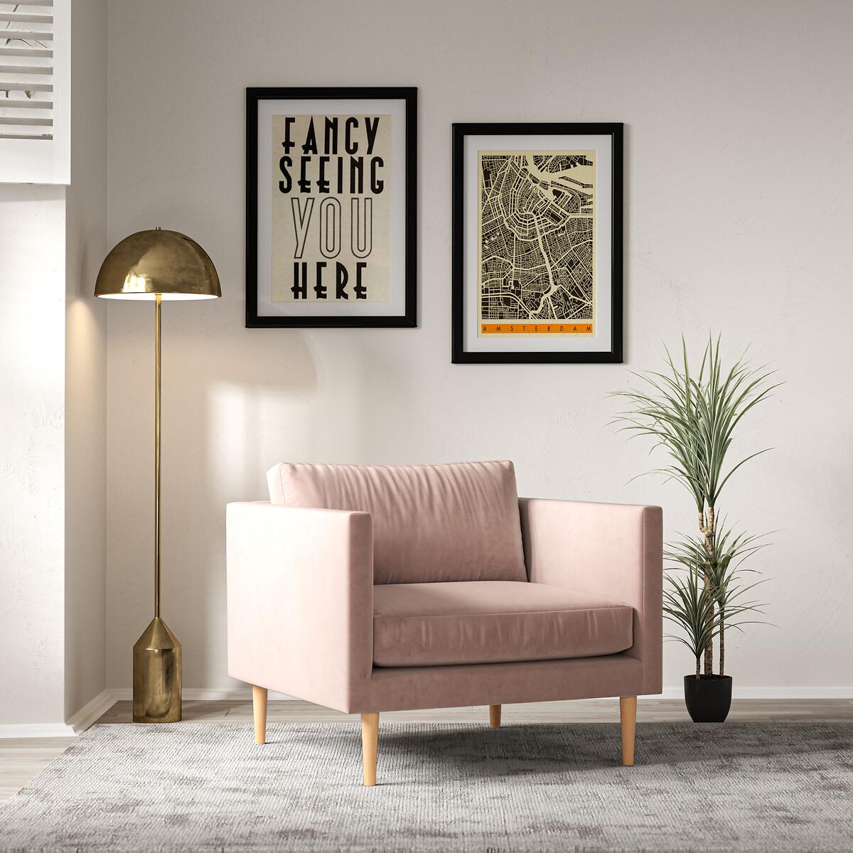 Gabriela Modern Velvet Armchair with Light Wood Legs & Feather Fillings – image 2
