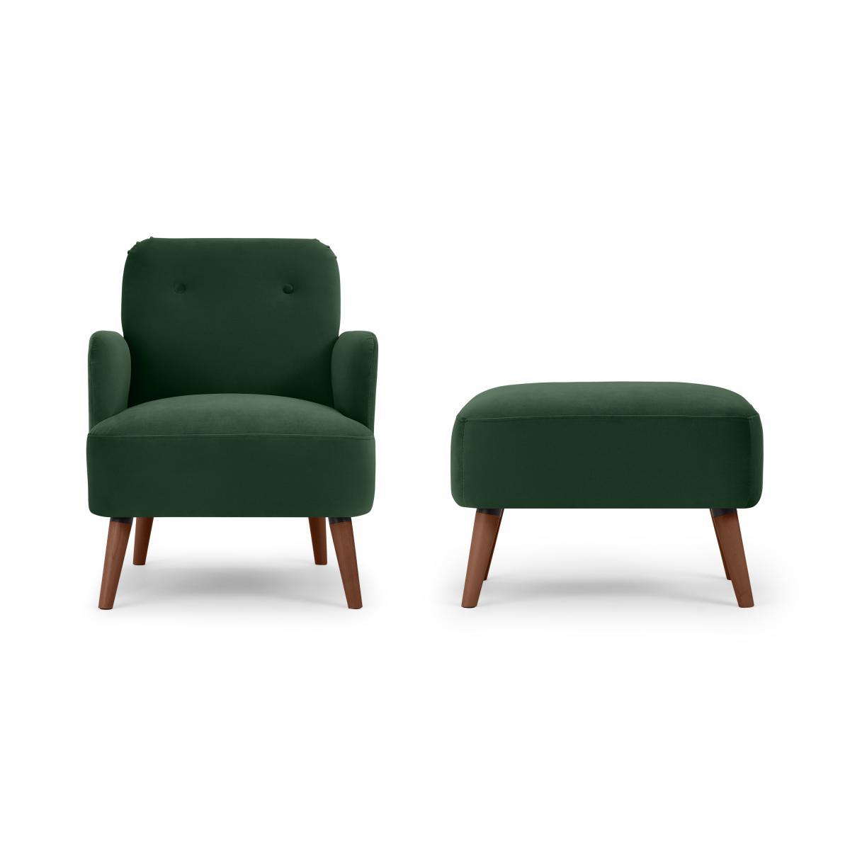 Elvi Accent Armchair & Footstool, Moss Green Velvet – image 2