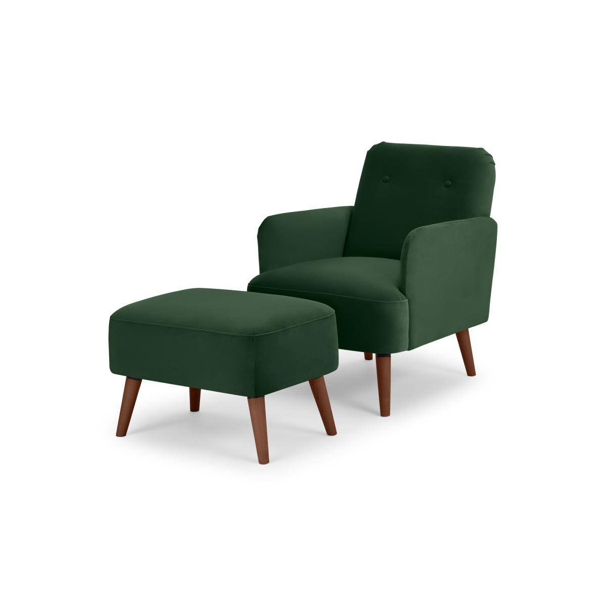Elvi Accent Armchair & Footstool, Moss Green Velvet – image 3